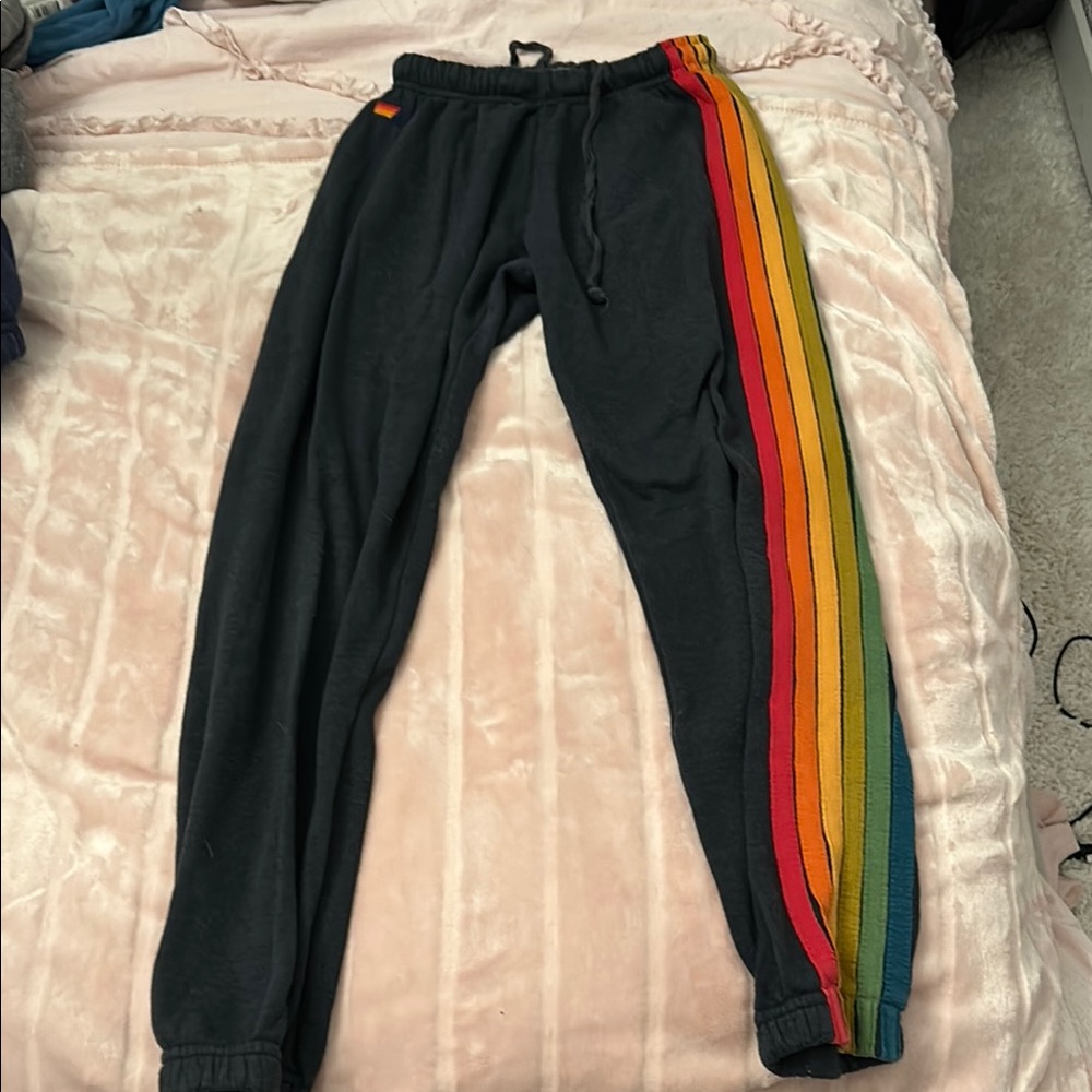 Aviator Nation Black Joggers with Rainbow Accents